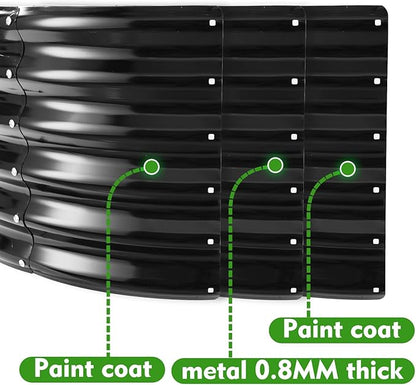 17" Tall Round Outdoor Garden Raised Garden Bed Kits-0.8MM Thick Metal Raised Planter Bed/Ground Planter Box for Variety of Flowers,Herbs,Vegetables,Trees (Black, 32 Dia X 16.5 inches)