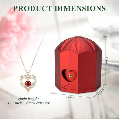 Preserved Red Rose with Heart Necklace, Eternal Real Rose, Romantic Rose Gifts for Women, Mom, Wife, Girlfriend, Mothers Day, Valentines Day, Anniversary, Birthday(Red)