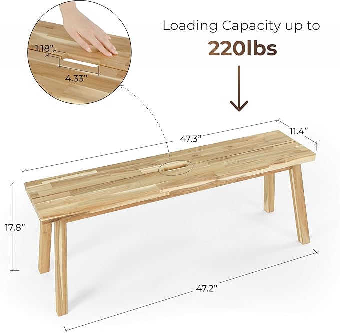 Solid Wood Bench for Entryway, Bed Bench, Dining, Plant Stand - Wooden Bench Indoor (47 inches)