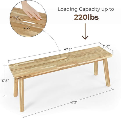 Solid Wood Bench for Entryway, Bed Bench, Dining, Plant Stand - Wooden Bench Indoor (47 inches)