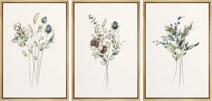 Ashbrook Framed Canvas Print Wall Art Set Wildflower Bouquet Nature Wilderness Illustrations Modern Art Decorative Floral Botanical Minimal Calm/Relax/Cozy for Bedroom - 24"x36"x3 NATURAL