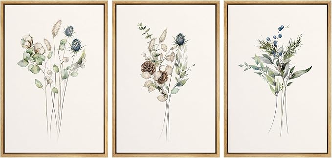 Ashbrook Framed Canvas Print Wall Art Set Wildflower Bouquet Nature Wilderness Illustrations Modern Art Decorative Floral Botanical Minimal Calm/Relax/Cozy for Bedroom - 16"x24"x3 NATURAL
