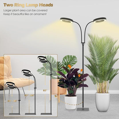 GLOWRIUM Grow Lights for Indoor Plants, Full Spectrum LED Grow Light Floor Lamp with Stand Adjustable Height and Angle, Black Plant Light with 3/9/12H Grow Light Timer (Black, 36W)
