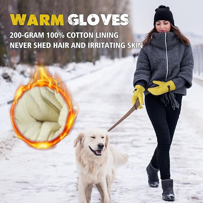 HLDD HANDLANDY Winter Work Gloves, Insulated Leather Work Glove with Abrasion Protection & Thinsulate Lining for Cold Weather