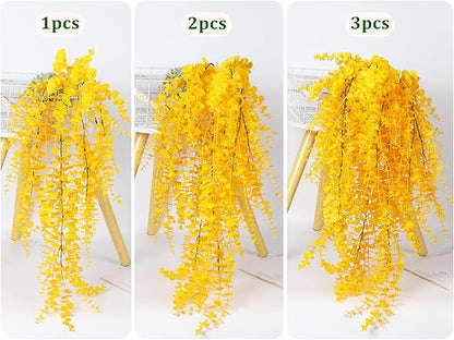 RECUTMS Aritificial Hanging Plant 3 Pack Fake Eucalyptus Leaves Faux Yellow Vine Plant Hanging for Indoor Home Room Wall Outdoor Garden Party Proch Wedding Backyard Arch Decoration(Pure Yellow)