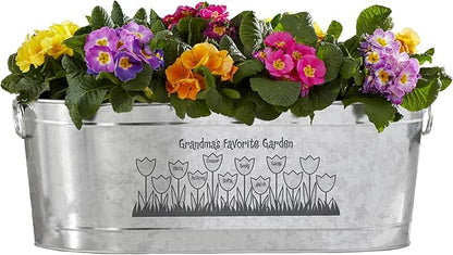 Let's Make Memories Personalized Planter Tub for Mom Grandma Wife - Custom Engraved Decorative Metal Flower Pot - for Mothers Day from Family Daughter Son Kids - 5.5 Gallons - Tulip Design