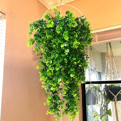 Fake Plants 2 Pack Artificial Hanging Plants, Faux Eucalyptus Plants Plastic Leaves Greeny Decor for Indoor Outdoor Walls, Patio Decor Porch Decor, Weddings and Halloween Christmas Decoration
