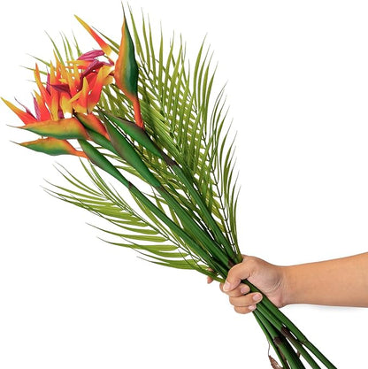 5Pcs 33.4Inch Artificial Birds of Paradise Plant Faux Birds of Paradise Stems for Vases with Palm Leaves for Wedding Home Party Hotel Table Centerpiece Indoor Outdoor Vases Decor(Green)