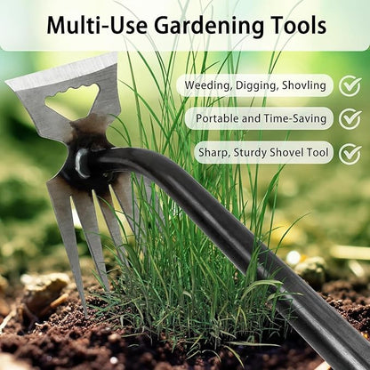 11 Teeth Portable Manganese Steel Weed Puller Tool， Uprooting Steel Hand Weeder Tool for Garden Yard Farm - Durable Manganese, Manual Multifunctional Weeding Artifact Kit (Yellow)
