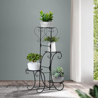32inch Tall Metal Plant Stand Multi Tiered 4 Tier Multiple Flower Pots Holder Shelf Rack Display Stand Wrought Iron Planter Display Rack Potted Planter Shelves Organizer for Patio Balcony Garden