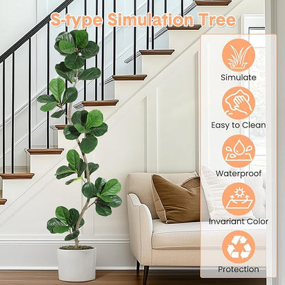 Artificial Fiddle Leaf Fig Tree, 6ft Fake Plants with Black Nursery Planter, Artificial Trees for Home Decor Indoor
