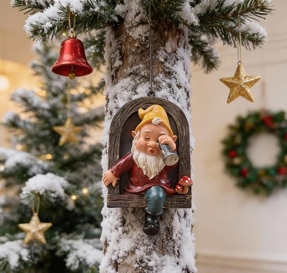 Gnome Open The Door Garden Decor Resin Tree Faces Decor Outdoor Fairy Garden Patio Lawn Porch (Red Telescope)