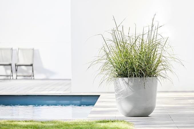 Ecopots Oslo Durable Modern Round Indoor/Outdoor Recycled-Based Composite Flower Pot Planter, White Grey, 17.75"