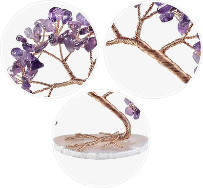 mookaitedecor Natural Amethyst Crystal Money Tree Agate Slice Base Feng Shui Bonsai Crystal Tree for Wealth Luck Desk Decor, 3-4 Inch High