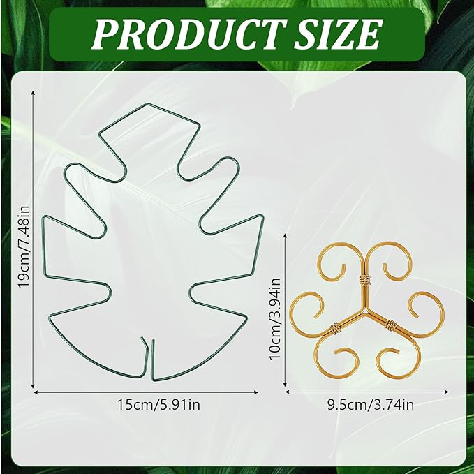 2PCS Plant Stem Support, Plant Stakes for Indoor Plants, Iron Monstera Turtle Shell Bamboo Clamp Set for Thriving Growth Accessores (Green, Gold)