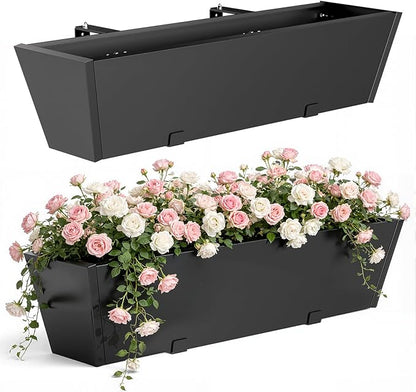 2PC Railing Planter for Outdoor Plants 36 Inch Metal Hanging Planters Pots with Adjustable Brackets and Drainage Railing Planter Boxes Hanging Flower Pots for Balcony Deck Railings Apartment Patio Dec