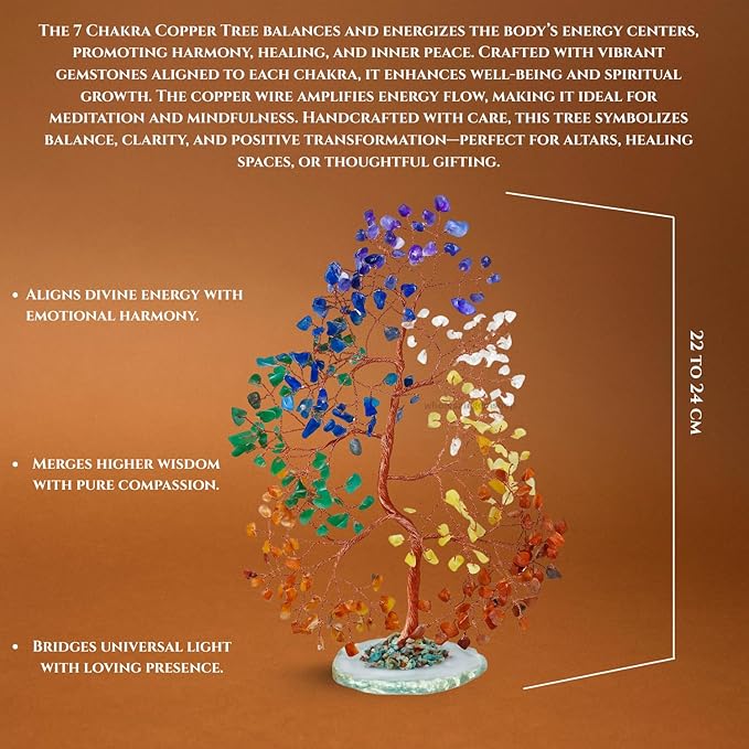 Seven Chakra Crystal Gem Tree with Natural Agate Slice Base – Handmade Wire Tree for Energy Healing, Meditation & Home Decor