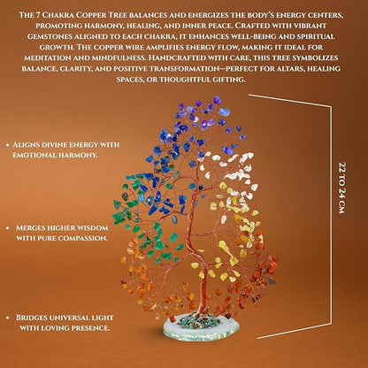 Seven Chakra Crystal Gem Tree with Natural Agate Slice Base – Handmade Wire Tree for Energy Healing, Meditation & Home Decor