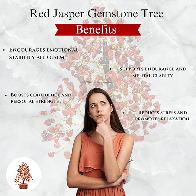 Red Jasper Crystal Tree with Golden Wire – Feng Shui Artificial Gemstone Tree for Home & Office Decor, Meditation & Healing