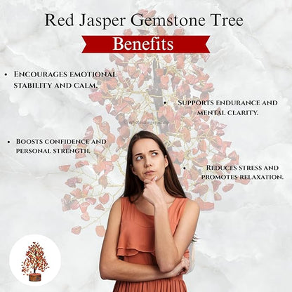 Red Jasper Crystal Tree with Golden Wire – Feng Shui Artificial Gemstone Tree for Home & Office Decor, Meditation & Healing