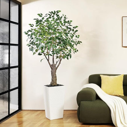Ficus Artificial Trees Indoor Outdoor, 6ft Tall Fake Plants, Fake Ficus Silk Tree for Home Office Garden Patio Outdoor Modern Decor, 1 Pack