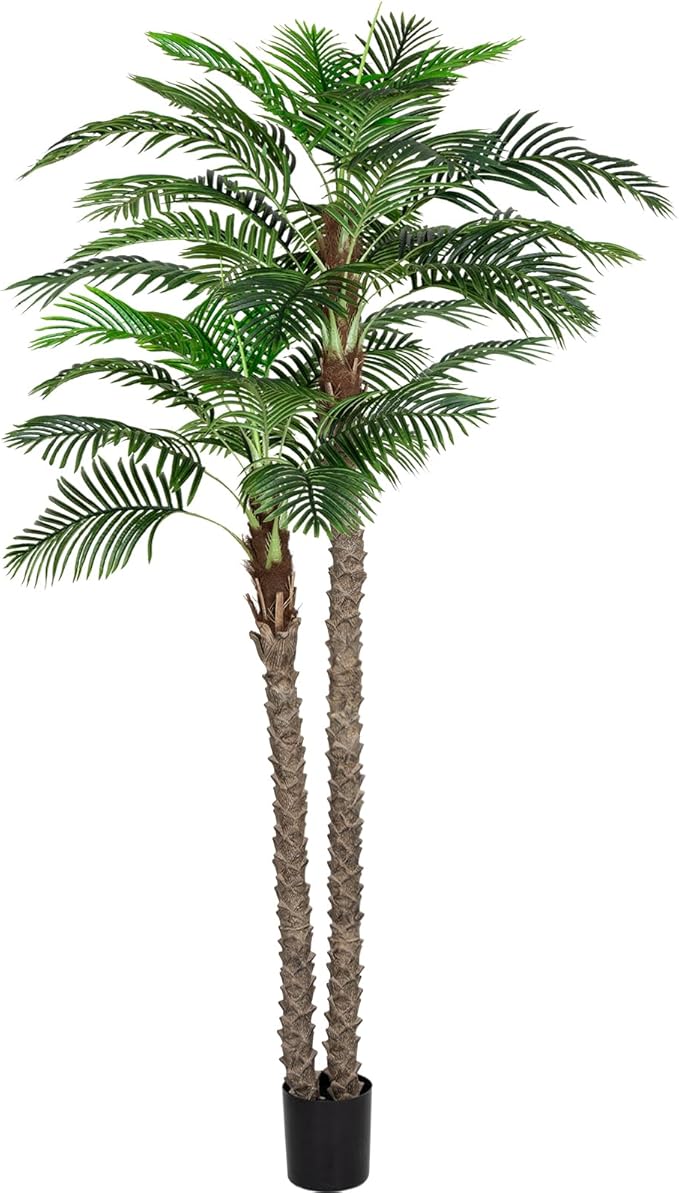 8FT Faux Palm Tree, Artificial Golden Cane Palm Tree Outdoor Indoor, Fake Tree for Home House Office Living Room Yard Patio