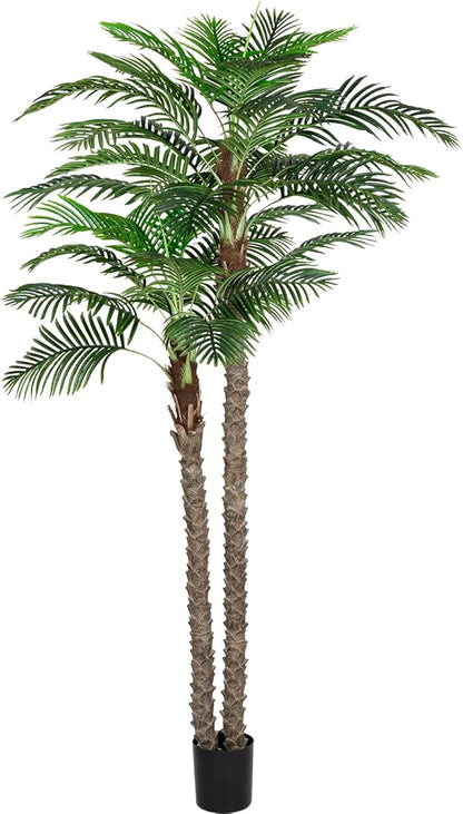 8FT Faux Palm Tree, Artificial Golden Cane Palm Tree Outdoor Indoor, Fake Tree for Home House Office Living Room Yard Patio