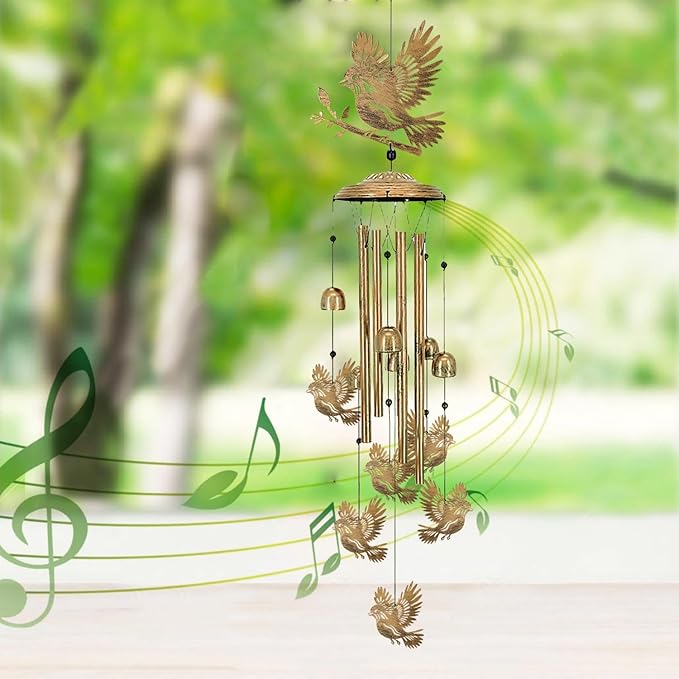 Bird Wind Chimes for Outside Bird Metal Windchimes,Sparrow Wind Chine Decor,Indoor/Ourdoor Garden Yard Patio Decoration Unique Home for Women/Men/Sympathy Gift/Memorial/Festival Birthday Gifts