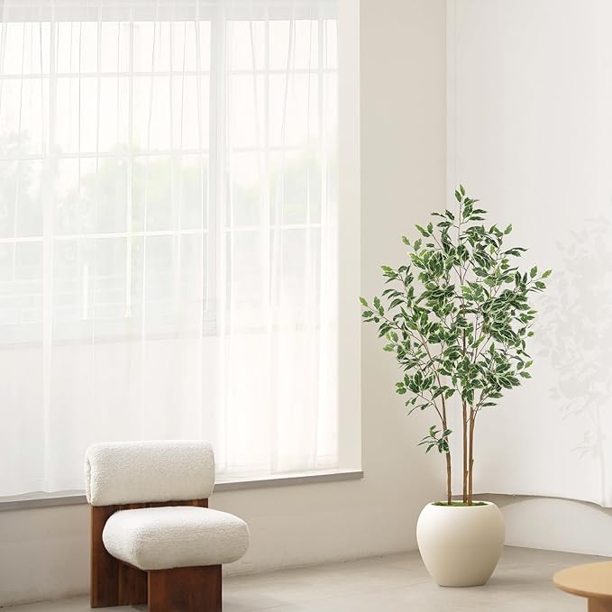 Ficus Tree Artificial - 5ft Artificial Ficus Trees Indoor with Natural Trunk and Lifelike Leaves - Fake Ficus Tree for Home Office Corner Indoor Decor