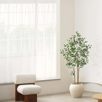 Ficus Tree Artificial - 5ft Artificial Ficus Trees Indoor with Natural Trunk and Lifelike Leaves - Fake Ficus Tree for Home Office Corner Indoor Decor