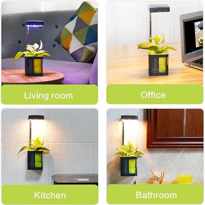VAVOFO Plant Light for Indoor Plants Rechargeable Mini Grow Light with Planter, Full Spectrum, Height Adjustable, Automatic Timer, DIY Various Small Planting,Green