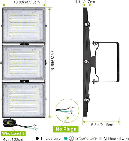 LED Flood Light Outdoor, STASUN 480W 48000lm 6000K Daylight White IP66 Waterproof, Commercial Parking Lot Light,3 Heads for Yard Street Stadium House Floodlight Bright Security Lights for Outdoor Area