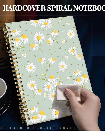 Spiral Journal Notebook,A5 Hardcover Lined Journals for Women Girl 6 x 8.3 in,120 Pages Thick Paper,Cute College Ruled Writing Notebook for Gifts Office Work School(Cute Green Daisy)