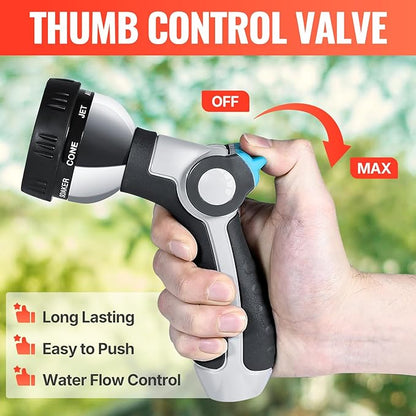 YAMATIC Garden Hose Nozzle, 8 Adjustable Spray Patterns,Heavy Duty Water Hose Nozzle with Thumb Control ON OFF VALVE,Ergonomic Grip for Watering Plants Lawn Washing Cars Cleaning Showering Pets,2 PCS