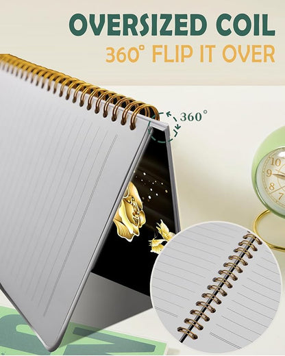 Ruled Spiral Writing Notebook,A5 Hardcover Lined College Journal for Women,Strong Twin-Wire Binding with Premium Paper,8.4" X 6",Perfect for School,Office,Home(Gold Butterfly Rose)