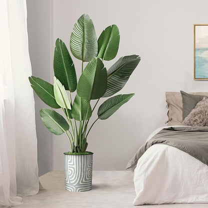 Artificial Tree in Geometric Pattern Planter, Fake Bird of Paradise Silk Tree for Indoor and Outdoor Home Decoration - 58" Overall Tall (Plant Pot Plus Tree)