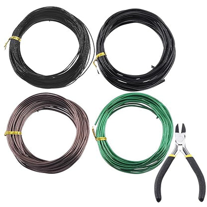 Glarks 4 Rolls Bonsai Wires Kit, 2mm 3mm 1mm 1.5mm Aluminum Bonsai Training Wire Tree Branches with Wire Cutter, 164 Feet Anodized Aluminum Set for Holding Bonsai Branches Small Trunks