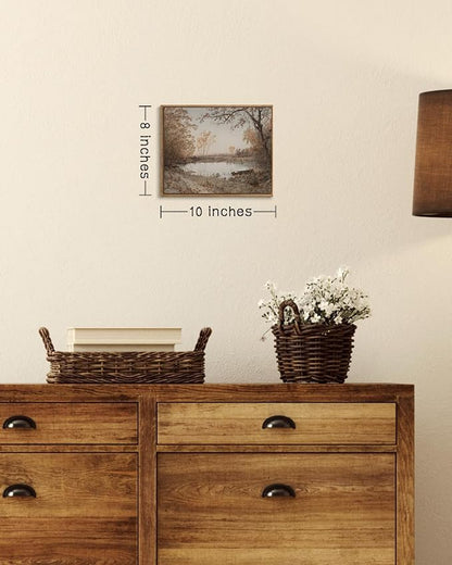 ZZLWBKGL Vintage Landscape Framed Wall Art Nature Forest Lake Canvas Wall Art Classic Country Pictures Wall Decor Farmhouse Rustic Art Prints for Living Room Study Bedroom