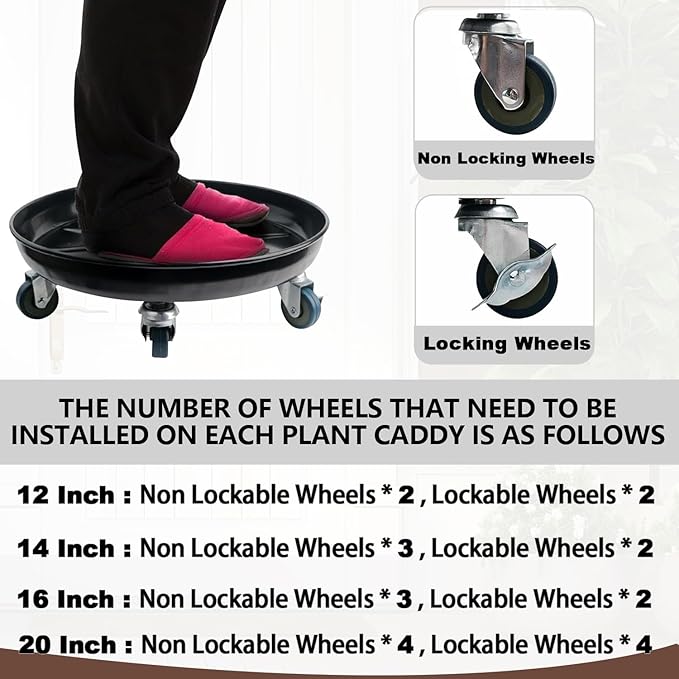 Plant Caddy with Wheels 16 Inch 2 Pack, Heavy Duty Metal Plant Stand & Dolly with Lockable Casters, Holds 230 lbs for Indoor Outdoor Large Flower Pots, Black