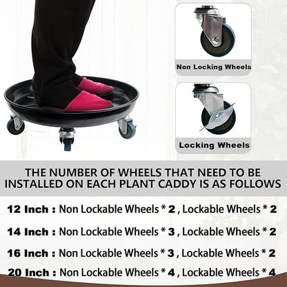 Plant Caddy with Wheels 16 Inch 2 Pack, Heavy Duty Metal Plant Stand & Dolly with Lockable Casters, Holds 230 lbs for Indoor Outdoor Large Flower Pots, Black