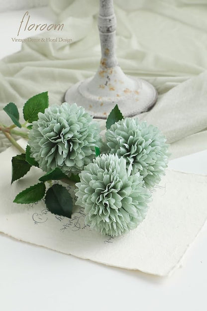 Floroom 12pcs Sage Green Faux Silk Mums Artificial Flowers Bulk Fake Chrysanthemums with Stems for DIY Wedding Table Centerpieces Floral Arrangements Vase Fillers Home Decorations