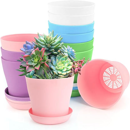 OALCQ 4 inch Plant Pots - 10 Pcs Small Flower Pots for Indoor Succulents & Herbs - Cute Plastic Pots in 5 Colors