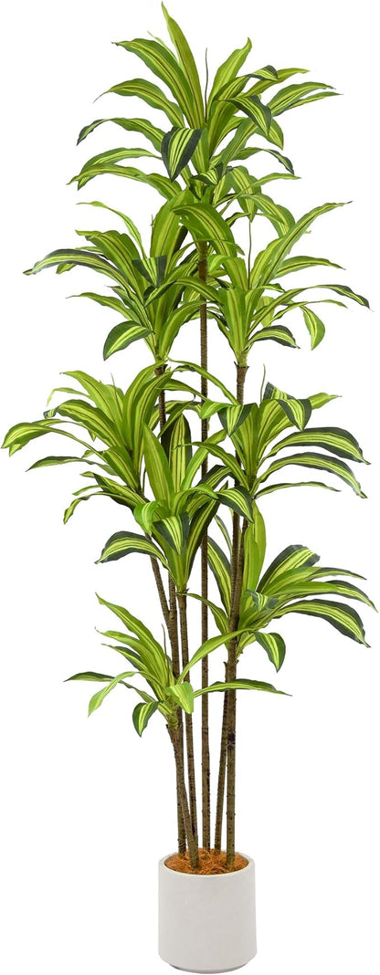 Faux Dracaena Tree 7ft(84in) Artificial Plant with Realistic Leaves and Trunks,Fake Floor Potted Tall Artificial Trees for Home Office Decor Indoor (7Feet,1Pack)