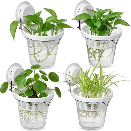 4 Set Window Propagation Stations Plastic Wall Hanging Planter with Suction Cups Clear Self Watering Window Mounted Plant Pots for Indoor Plants Bathroom Living Room Office Decor Gift