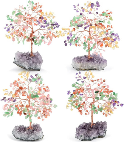 Gemstone Crystal Treeof Life,Chakra Tree Multi Stone Amethyst Cluster Base,Feng Shui Home Decor Bonsai Money Tree,Positive Energy Healing Crystals,Spriture Gift,Size 5.5"-6.3"