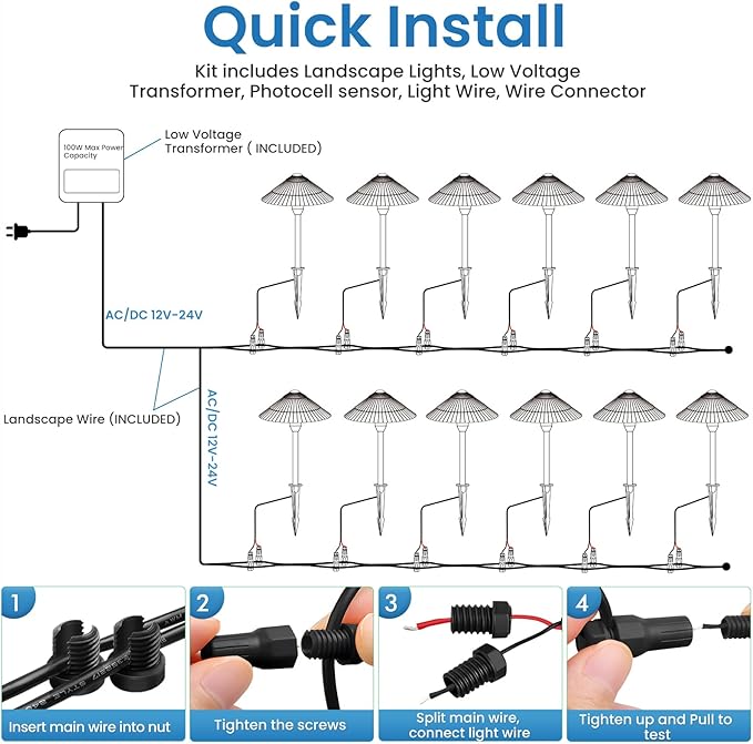 Landscape Lighting Pathway Lights 12 Pack, 5W Low Voltage LED Outdoor Garden Lights, Cast Aluminum with Acrylic Lens, IP66 Waterproof Yard Walkway Driveway Patio Path Light, Transformer Cable Included