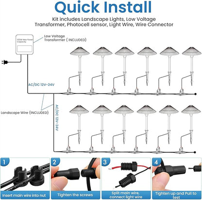 Landscape Lighting Pathway Lights 12 Pack, 5W Low Voltage LED Outdoor Garden Lights, Cast Aluminum with Acrylic Lens, IP66 Waterproof Yard Walkway Driveway Patio Path Light, Transformer Cable Included