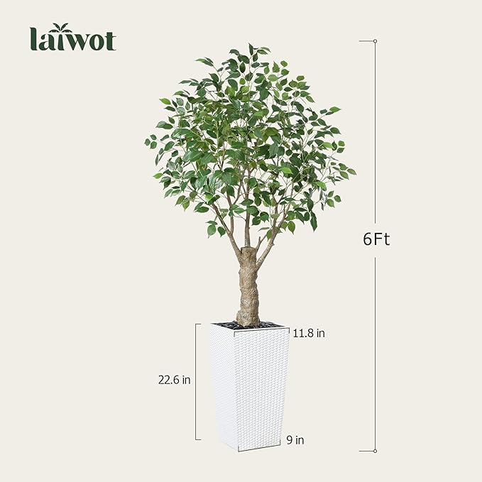 Ficus Artificial Trees Indoor Outdoor, 6ft Tall Fake Plants, Fake Ficus Silk Tree for Home Office Garden Patio Outdoor Modern Decor, 1 Pack
