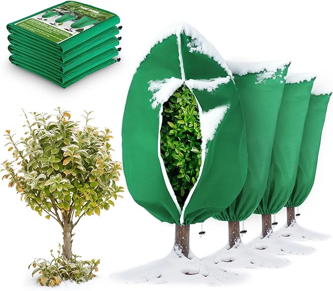 5Pcs Plant Frost Protection Covers 31.5x47.2 Inches – Reusable Breathable Freeze Blankets with Drawstring, Waterproof Non-Woven Fabric Frost Cloth for Winter Plant, Shrub, Tree, and Garden Protection