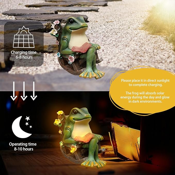 Solar Miniature Frog Garden Statues - Christmas Decorations Gift Frogs Statue Decor, Art Outdoor Figurine Lights for Patio Yard Balcony Lawn, Unique Housewarming Birthday Gifts for Women Mom Family
